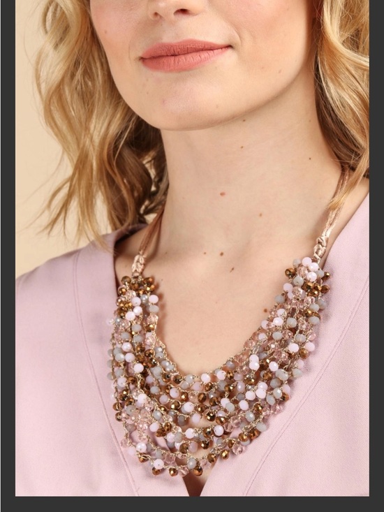 SAACHI Jewelry - SAACHI Pink and Gold Multi-Strand Beaded Necklace